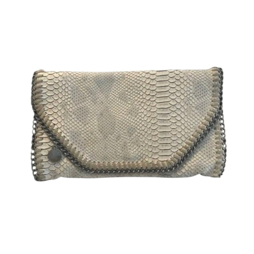 Stella McCartney Beige Python-Effect Mini Chain Wallet